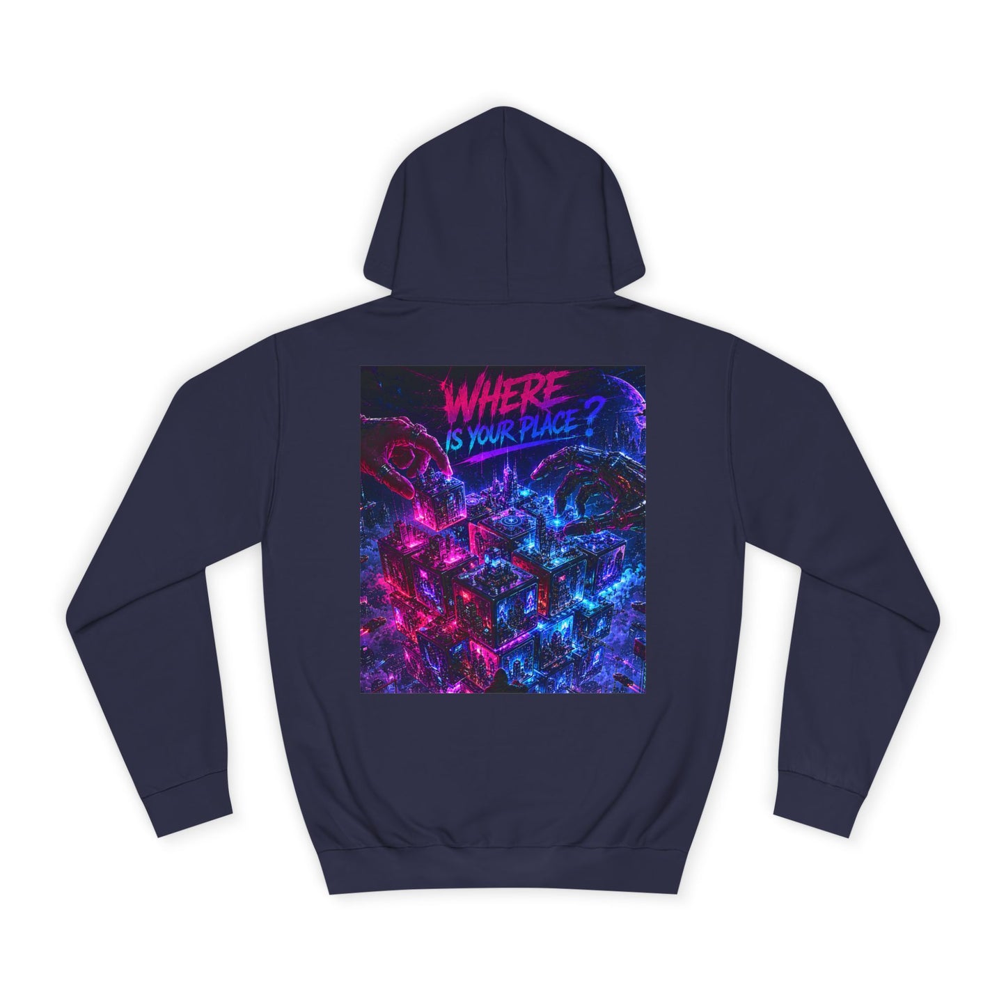 College Hoodie — "Where Is Your Peace?" Neon Skull Graphic