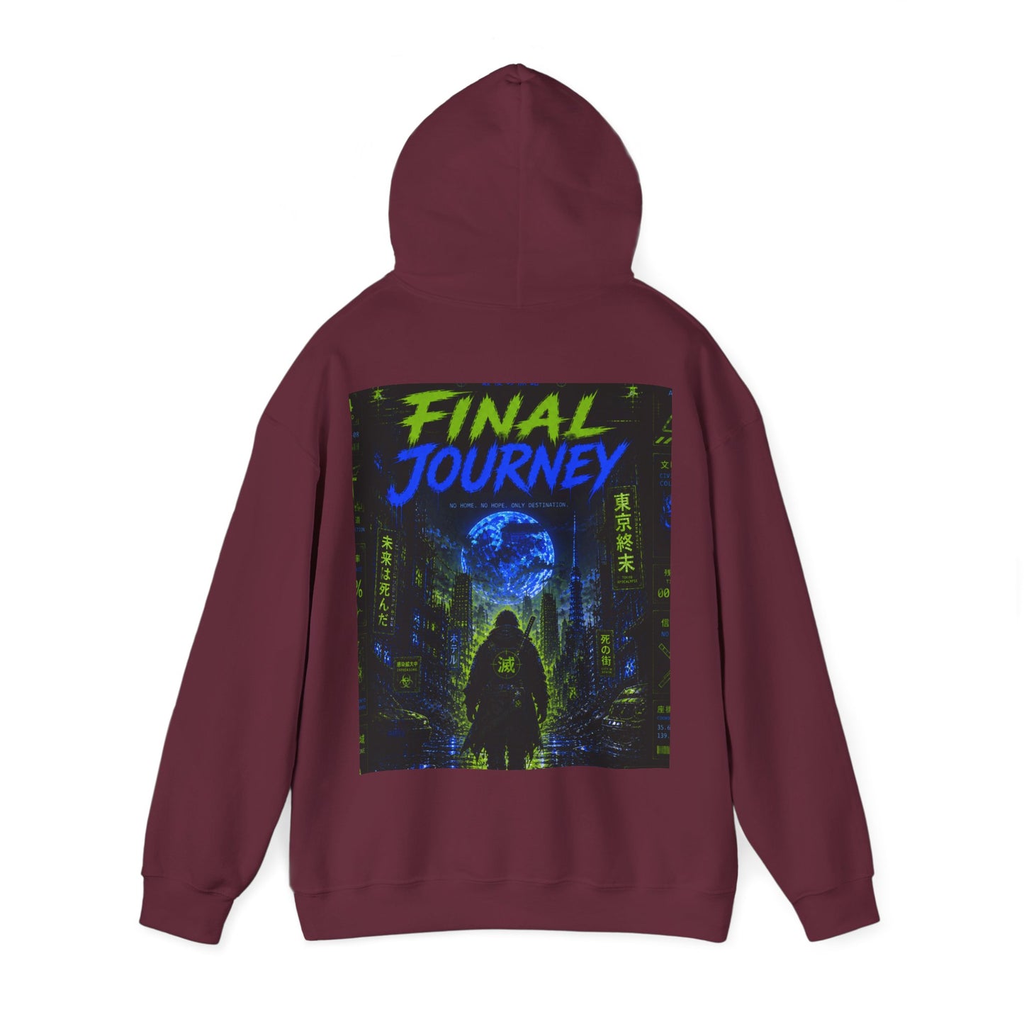 Final Journey Hoodie — Neon Cyberpunk Graphic Hooded Sweatshirt