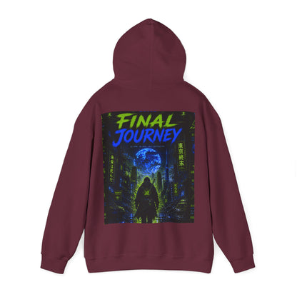 Final Journey Hoodie — Neon Cyberpunk Graphic Hooded Sweatshirt
