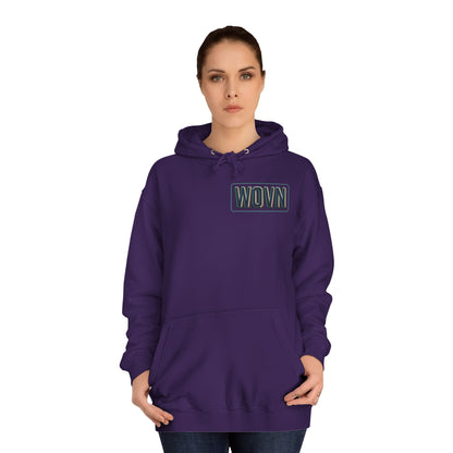 College Hoodie — "Where Is Your Peace?" Neon Skull Graphic