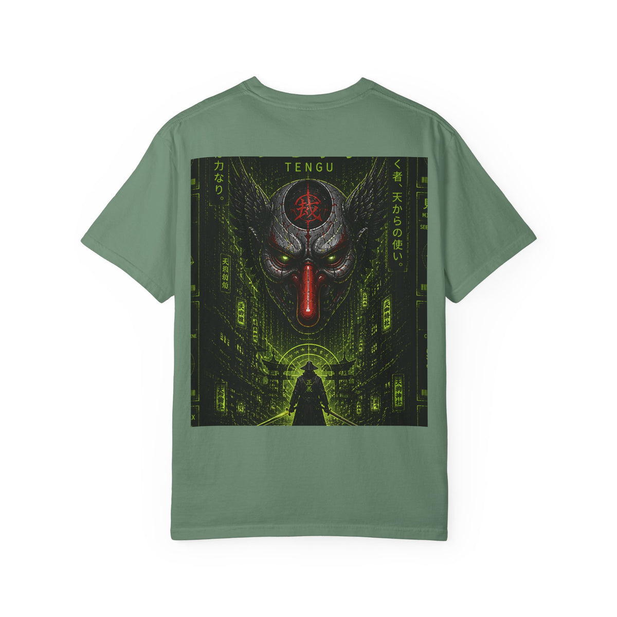 T-Shirt — 'WOVN' Tengu Cyberpunk Graphic Tee (Garment-Dyed)