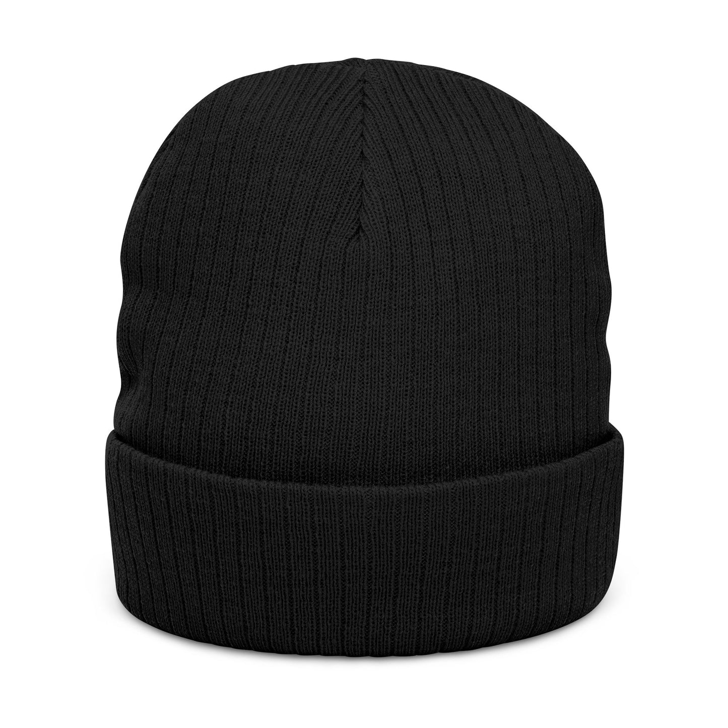 WOVN Embroidered Ribbed Knit Beanie – Cozy Black Cuffed Winter Hat