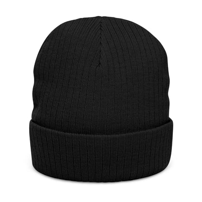 WOVN Embroidered Ribbed Knit Beanie – Cozy Black Cuffed Winter Hat
